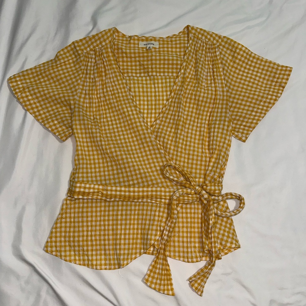 Yellow Gingham Wrap Top